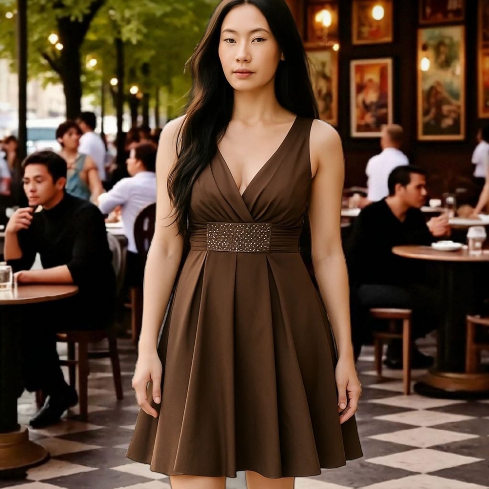 Elegant Brown Sleeveless Dress